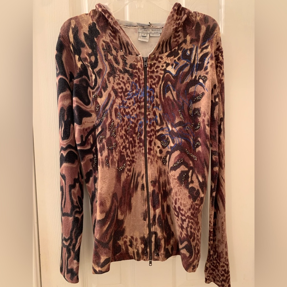 Alberto Makali Animal Print Beaded Zip Hoodie - Picture 3 of 7